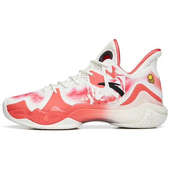 Anta Shock Wave 4 Wear Resistant Slip Resistant Low Top Performance Basketball Shoes Men's White Pink
