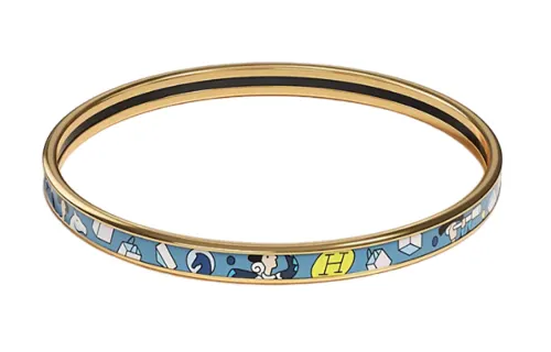 HERMES L'Epopee Gold Plated, Enamel Bangles Women's Gold