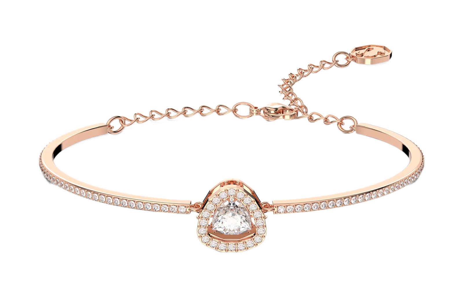Женский браслет Swarovski Треугольная огранка (розовое золото)