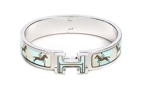 HERMES Clic H Bangle Women's Silver/Light Blue