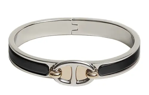 HERMES Mini Clic Chaine D'Ancre Enamel Bangles Women's Silver/Black