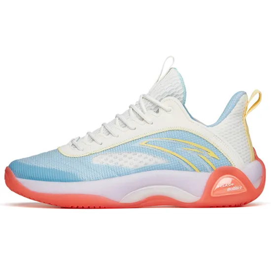Anta Cement Bubble 2.0 Slip Resistant Low Top Performance Basketball Shoes White Blue Jelly On Top Blue