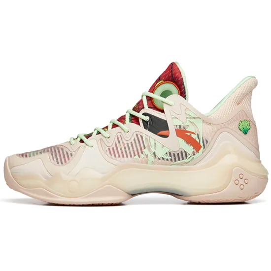 Anta Shock Wave 4 Wear Resistant Slip Resistant Low Top Performance Basketball Shoes Men's Brown Green