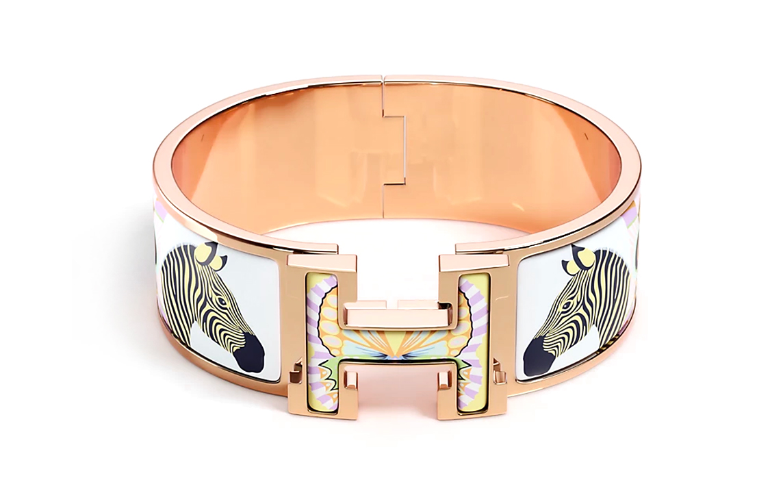 HERMES Printed Pattern Clic Clac H Bangles Women's Rose Gold