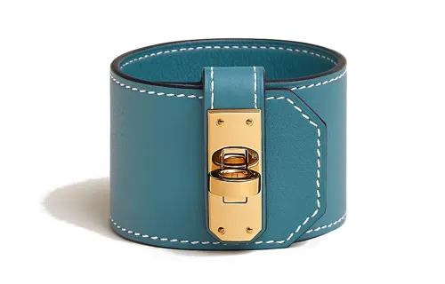 HERMES Gold Plated, Calfskin Bangles Women's Blue