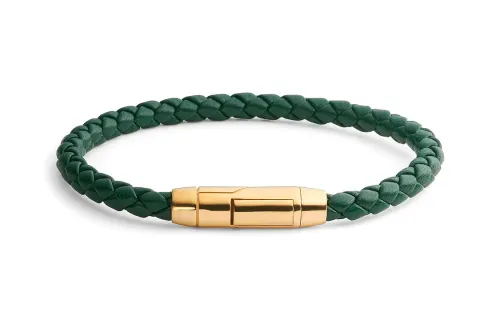 Bottega Veneta Leather, Sheepskin 925 Sterling Silver Bangles Men's Green