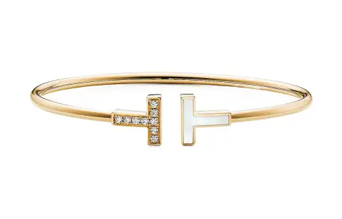 Tiffany & Co Eyewear 10s 18K Yellow Gold Diamond And Mother of pearl T wire Bracelet