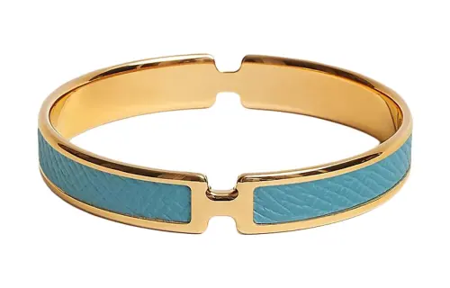 HERMES Olympe Calfskin, Gold Plated, Metal Bangles Women's Blue