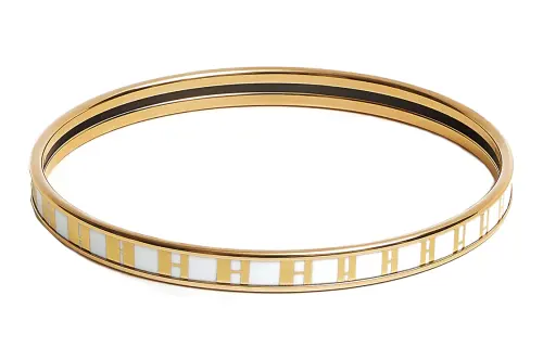 HERMES Enamel Gold plated Bangles Women's Gold/White
