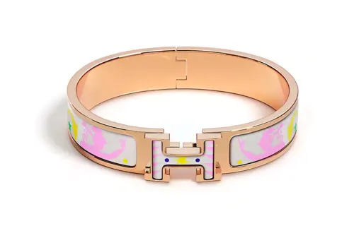 HERMES Clic H Enamel, Rose Gold Tone Plated Bangles Women's Multicolor