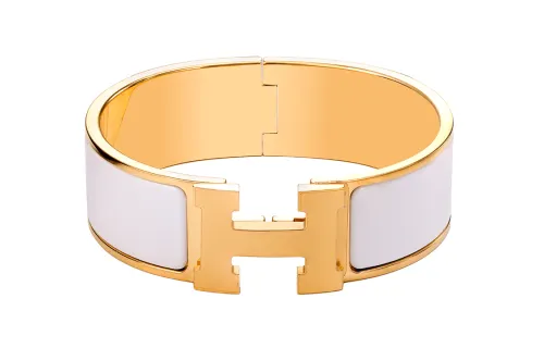 HERMES Clic H Bangles Women's White Gold