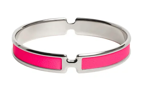 HERMES Palladium Plated Metal, Goatskin Bangles Women's Silver/Pink