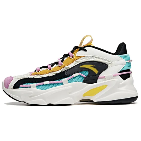 ANTA Walker Chunky Sneakers Women's Low Top Ivory White/National Flag Yellow/Fluorescent Aqua Green