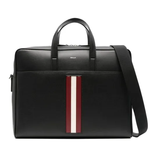 BALLY Cow Leather One Shoulder Crossbody Handheld Briefcase Men's Black & Red & White