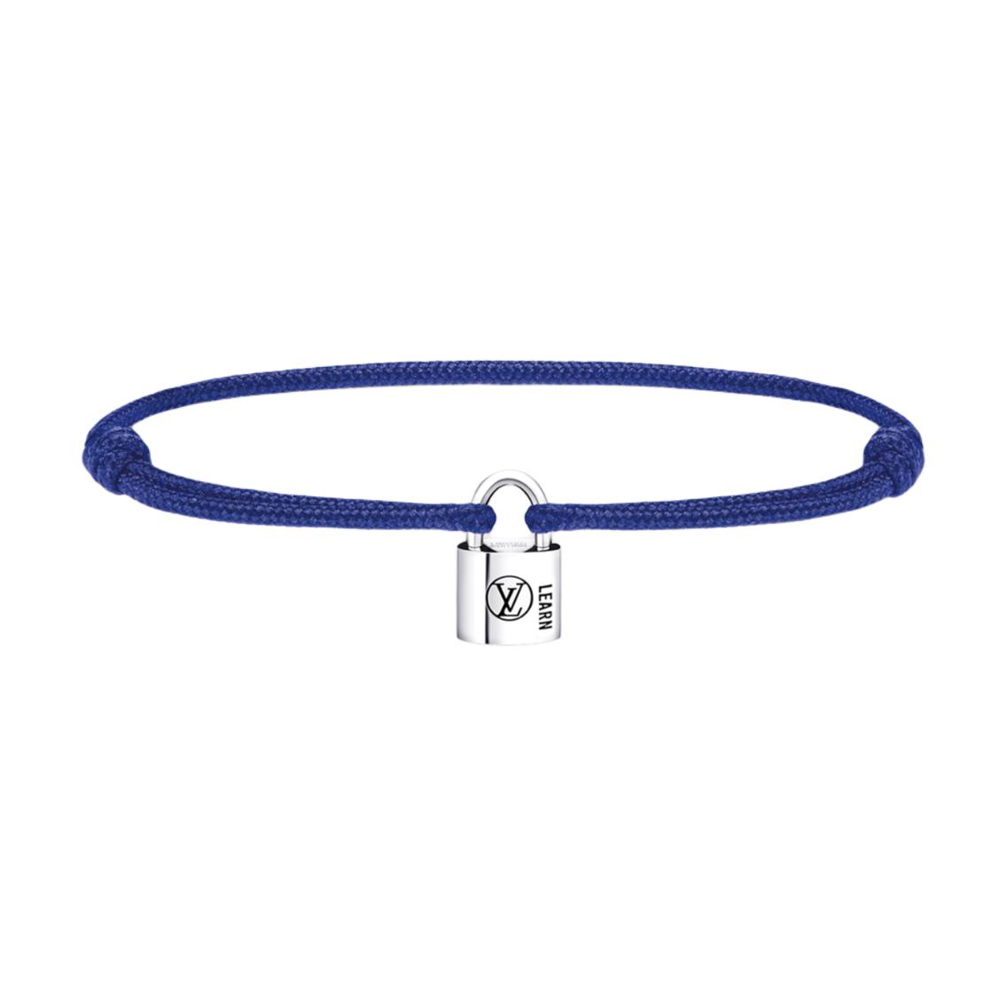 Lv Silver Lockit Bracelet Sterling Silver Black Laquered And Blue Polyester Cord