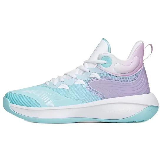 Anta Tiger Roar Cushioning Anti Slip And Wear Resistant Mid Top Basketball Shoes Blue Purple