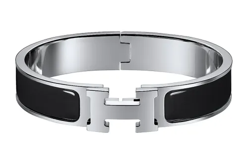 HERMES Clic H Bangles Women's Black/Silver