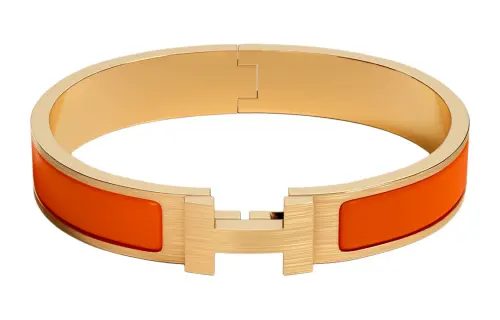 HERMES Clic H Bangles Unisex Gold/Orange