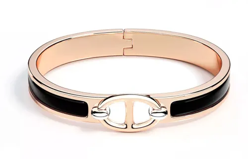 HERMES Mini Clic Chaine D'Ancre Enamel Bangles Unisex Rose Gold/Black