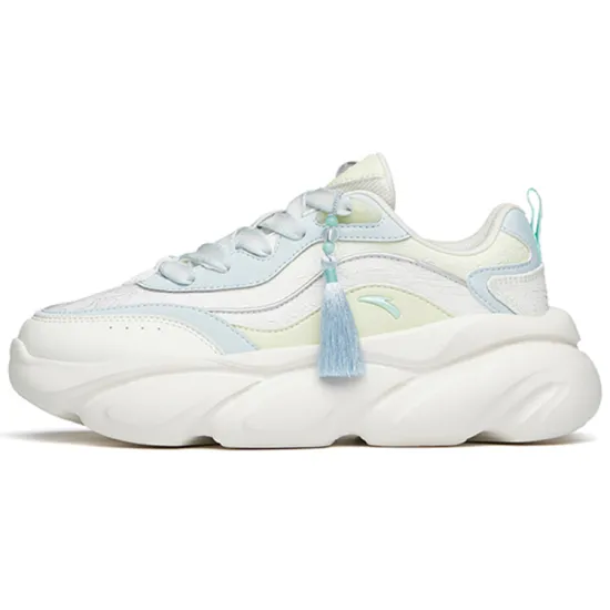 ANTA Cat Paw Chunky Sneakers Women's Low-Top Ivory White/Princess Green/FANTAsy Blue