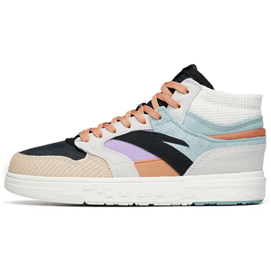 ANTA Street Play Series Skateboard Shoes Women's Mid-Top Misty Blue/Ivory White Black