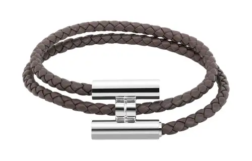 HERMES Tournis Tresse Cow Leather Bangles Men's Tin Gray