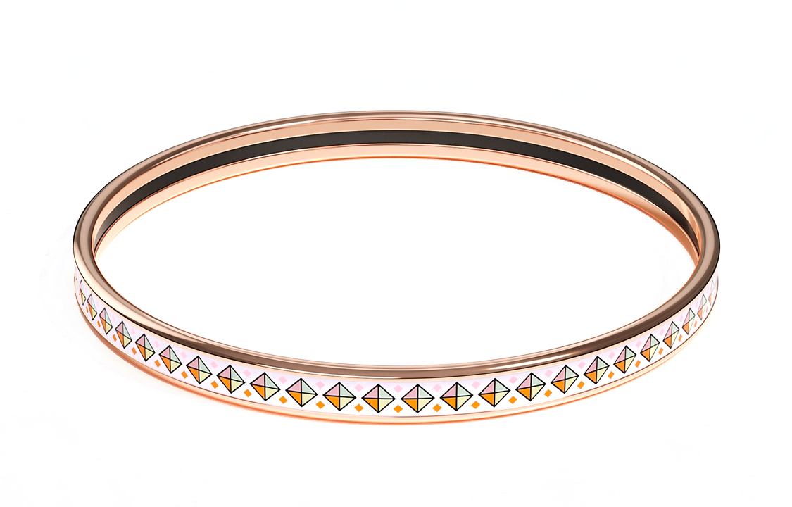 HERMES Printed Pattern Rose Gold Tone Plated Enamel Bangles Women's Multicolor