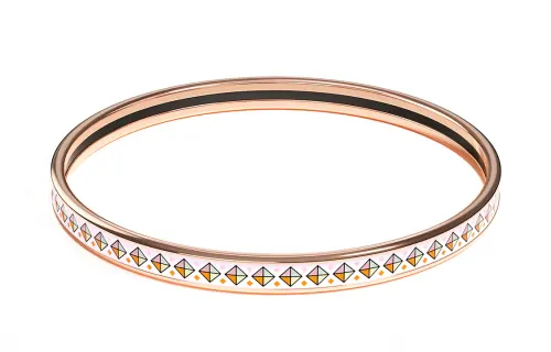 HERMES Printed Pattern Rose Gold Tone Plated Enamel Bangles Women's Multicolor