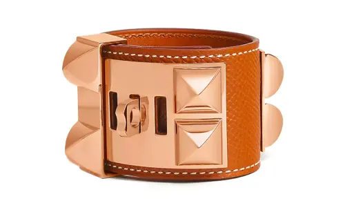 HERMES Calfskin, Rose Gold Plated Bangles Women's Brown