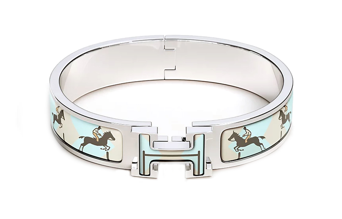 HERMES Clic H Bangle Women's Silver/Light Blue