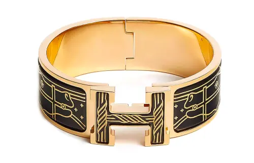 HERMES Clic Clac H Bangles Women's Black/Gold