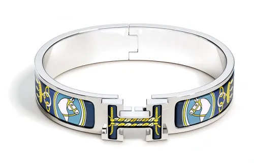HERMES Clic H Enamel Palladium Plated Bangles Women's Blue