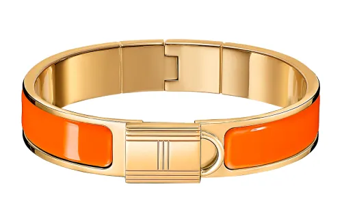 HERMES Clic Enamel Gold plated Bangles Women's Orange/Gold