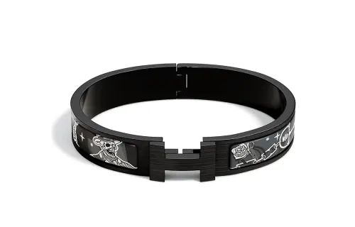 HERMES Clic H Enamel Bangles Men's Black