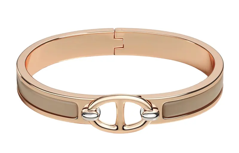 HERMES Mini Clic Chaine D'Ancre Bangles Women's Milk Tea Gray