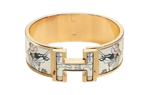 HERMES Clic H Patterned Print Bangles Women's Gold