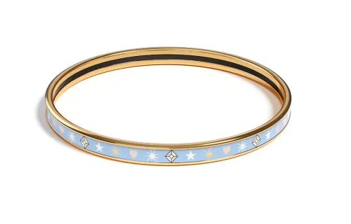 HERMES Enamel Gold plated Bangles Women's Blue/Gold