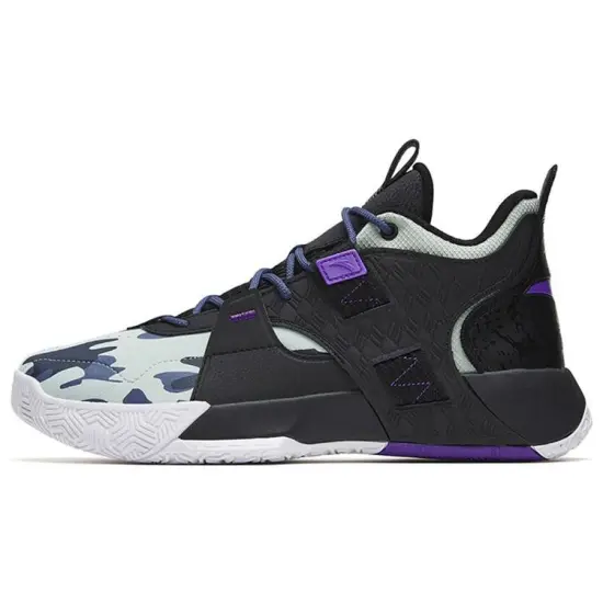 ANTA Basketball Shoes Men Mid-Top Black And White/Purple