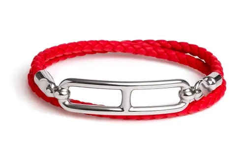 HERMES Calfskin, Palladium Plated Bangles Unisex Orange Red