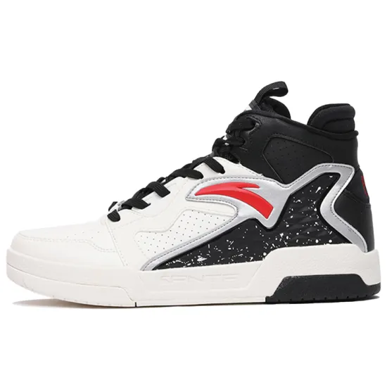 Anta Bastard Slip Resistant Cushioning High Top Skateboard Shoes Black White