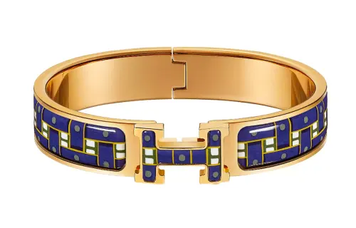 HERMES Clic H Enamel Bangles Women's Blue