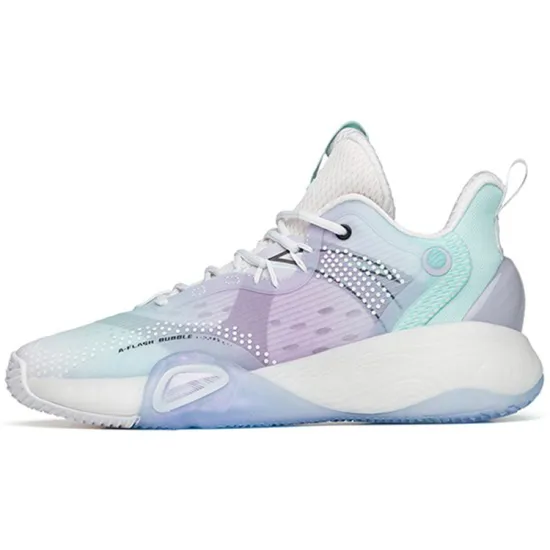 ANTA Bubble Bomb Basketball Shoes Men Low Top Light Beach Green/Ivory White/Lotus Purple