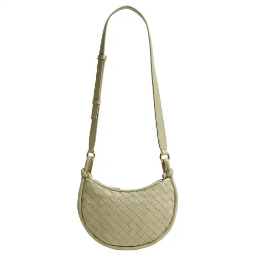 Bottega Veneta Sheepskin Crescent Bag, Shoulder Bag, Crossbody Bag Small Women's Travertine Green