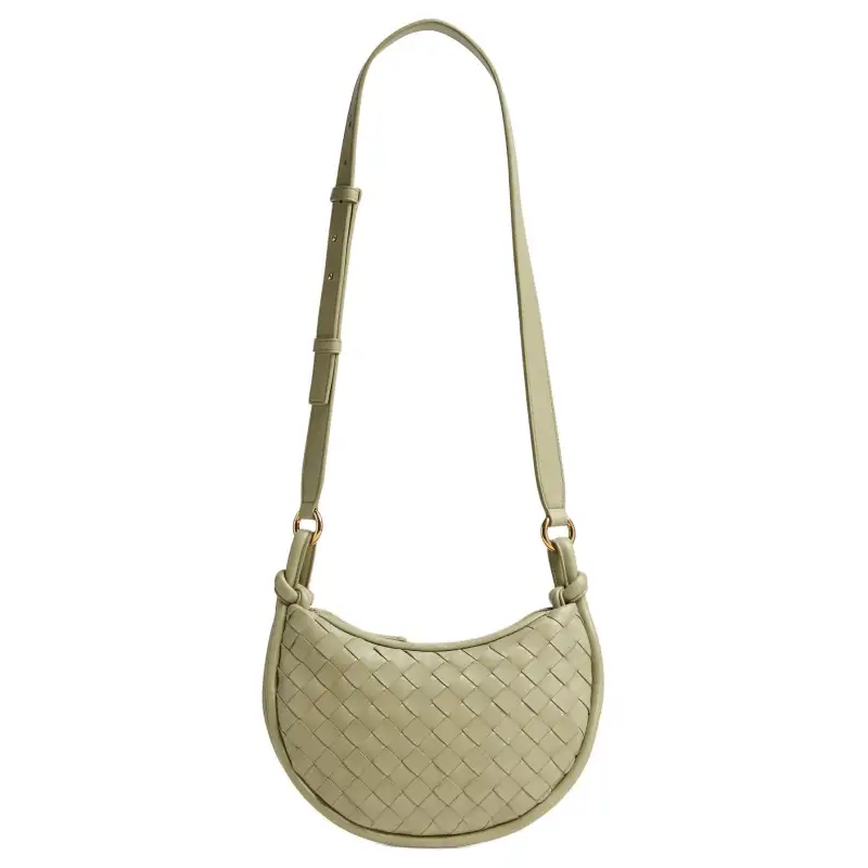 Bottega Veneta Sheepskin Crescent Bag, Shoulder Bag, Crossbody Bag Small Women's Travertine Green
