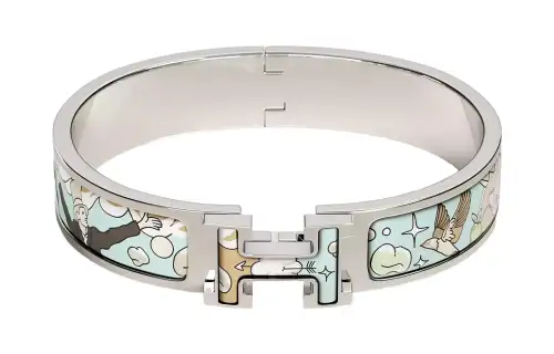 HERMES Clic H Enamel Bangles Women's Silver