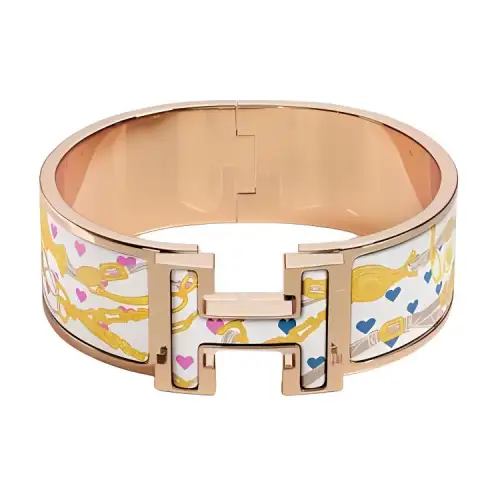HERMES Clic H Enamel Bangles Women's Gold