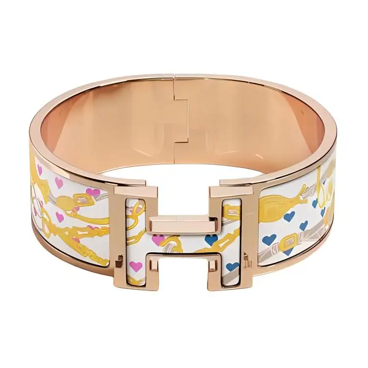 HERMES Clic H Enamel Bangles Women's Gold