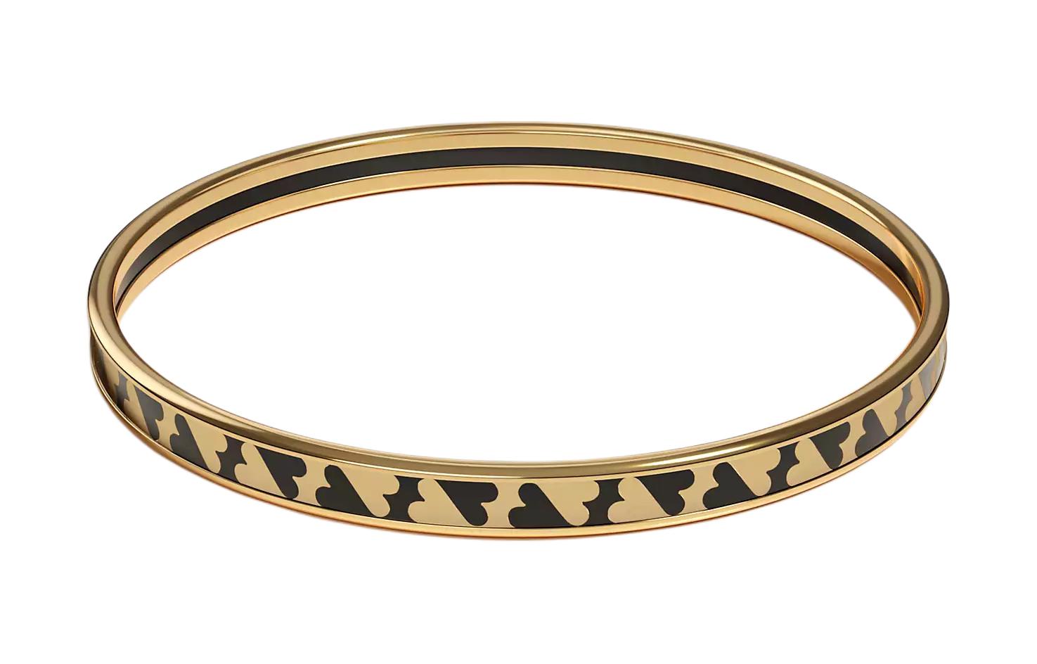 HERMES Patterned Print Enamel, Gold Plated, Metal Bangles Women's Gold
