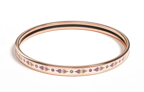 HERMES Enamel, Rose Gold Plated Metal Bangles Women's Rose Gold/Pink
