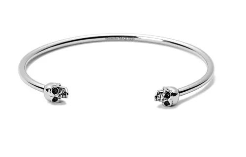 Alexander McQueen Alexander McQueen Double Skull Creative Design Opening Adjustable Brass Bracelet Men's Silver